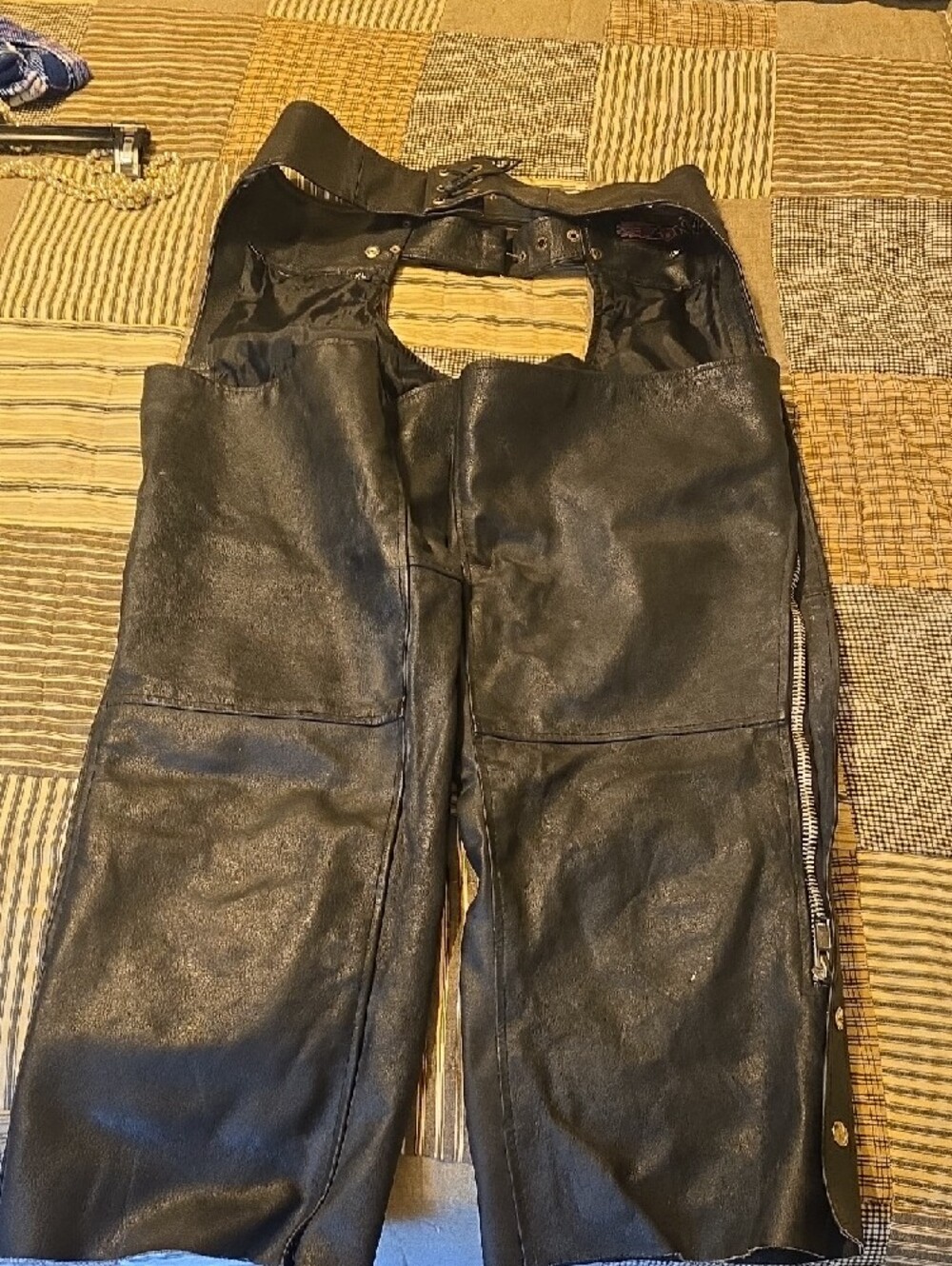 Black Leather Chaps with Lace-Up Waist - Picture 2 of 3
